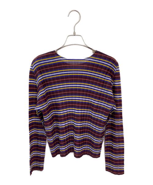 me ISSEY MIYAKE（ミーイッセイ ミヤケ）me ISSEY MIYAKE (ミーイッセイ ミヤケ) ボーダープリーツカットソー ワインレッド サイズ:3の古着・服飾アイテム