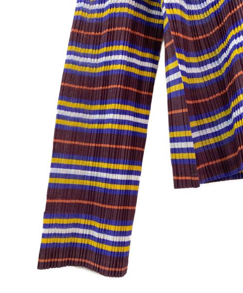 me ISSEY MIYAKE（ミーイッセイ ミヤケ）me ISSEY MIYAKE (ミーイッセイ ミヤケ) ボーダープリーツカットソー ワインレッド サイズ:3の古着・服飾アイテム