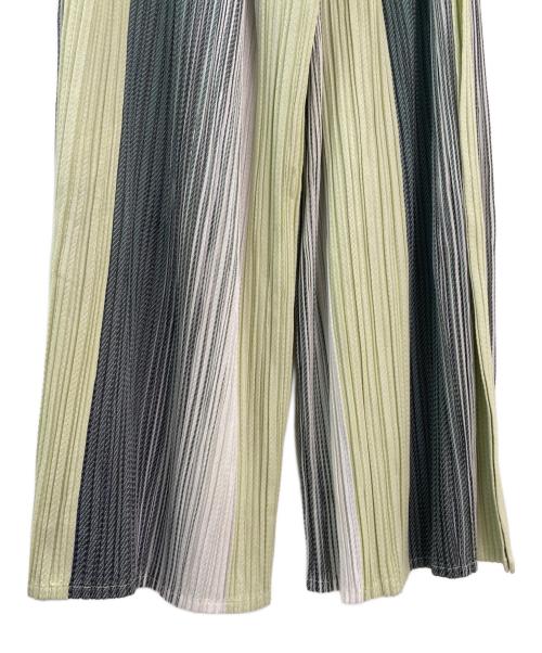PLEATS PLEASE（プリーツプリーズ）PLEATS PLEASE (プリーツプリーズ) プリーツストライプパンツ イエロー×ブラック×ホワイト サイズ:2の古着・服飾アイテム
