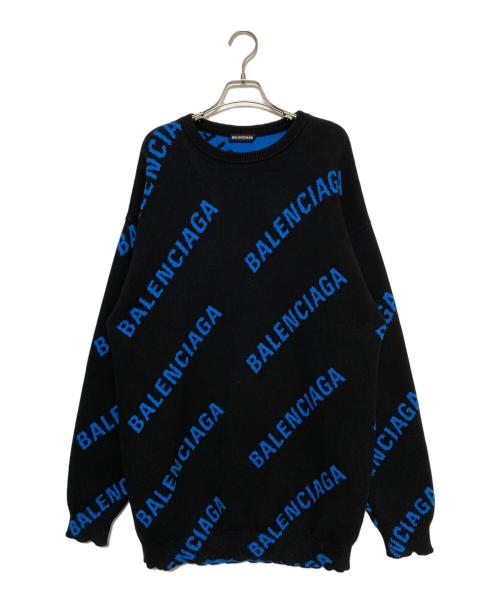 BALENCIAGA（バレンシアガ）BALENCIAGA (バレンシアガ) オールオーバーロゴニット ブラック×ブルー サイズ:Sの古着・服飾アイテム
