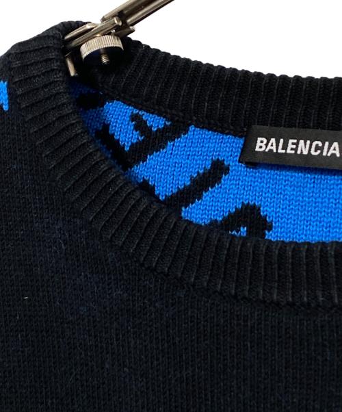 BALENCIAGA（バレンシアガ）BALENCIAGA (バレンシアガ) オールオーバーロゴニット ブラック×ブルー サイズ:Sの古着・服飾アイテム