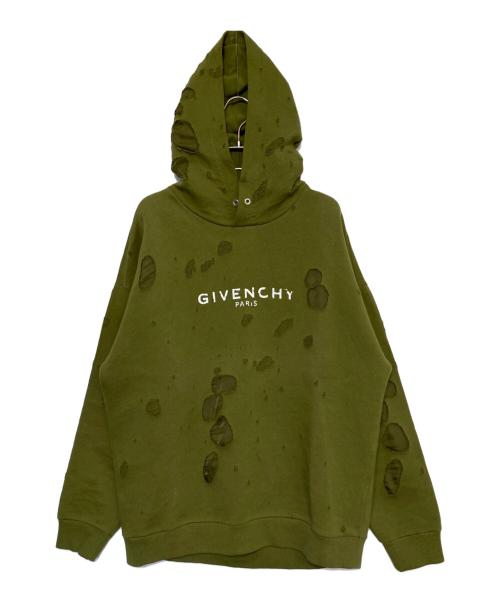GIVENCHY（ジバンシィ）GIVENCHY (ジバンシィ) デストロイ加工ロゴパーカー オリーブ サイズ:Mの古着・服飾アイテム
