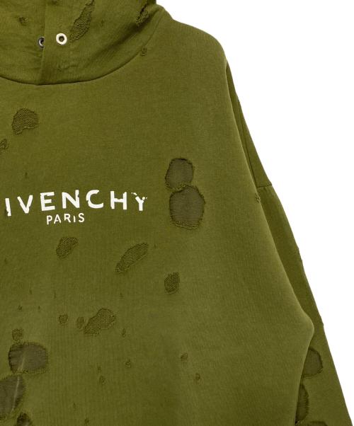 GIVENCHY（ジバンシィ）GIVENCHY (ジバンシィ) デストロイ加工ロゴパーカー オリーブ サイズ:Mの古着・服飾アイテム