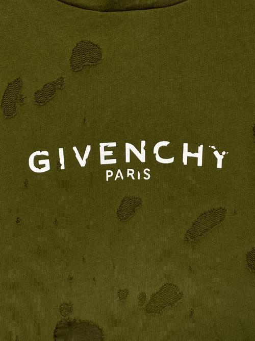GIVENCHY（ジバンシィ）GIVENCHY (ジバンシィ) デストロイ加工ロゴパーカー オリーブ サイズ:Mの古着・服飾アイテム
