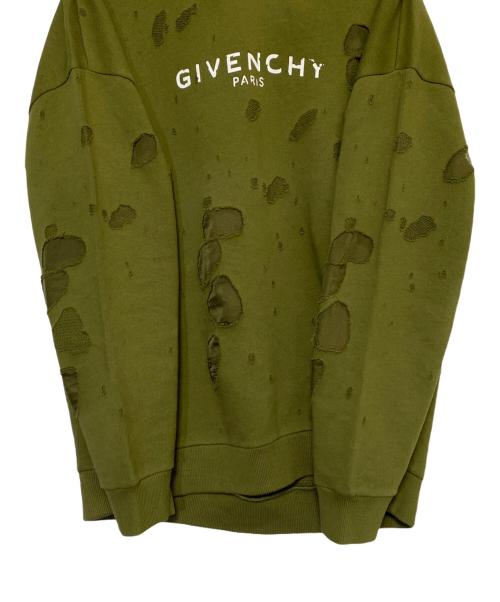 GIVENCHY（ジバンシィ）GIVENCHY (ジバンシィ) デストロイ加工ロゴパーカー オリーブ サイズ:Mの古着・服飾アイテム