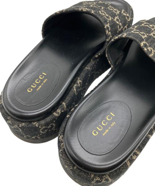 GUCCI（グッチ）GUCCI (グッチ) GGデニムプラットフォームスライドサンダル ブラック サイズ:37の古着・服飾アイテム