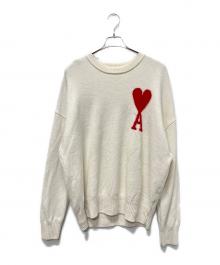 AMIPARIS（アミパリス）の古着「AMI ハートロゴ ニット プルオーバー」｜ホワイト×レッド