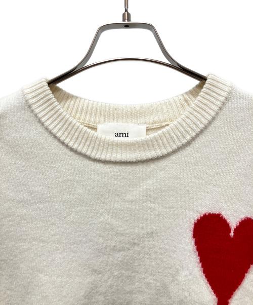 AMIPARIS（アミパリス）AMIPARIS (アミパリス) AMI ハートロゴ ニット プルオーバー ホワイト×レッド サイズ:Lの古着・服飾アイテム