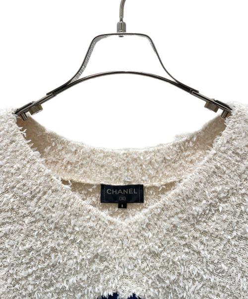 CHANEL（シャネル）CHANEL (シャネル) P61 ココマークVネックツイードニット ベージュ サイズ:Sの古着・服飾アイテム