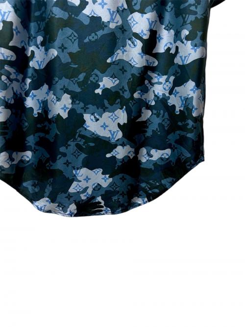 LOUIS VUITTON（ルイ ヴィトン）LOUIS VUITTON (ルイ ヴィトン) モノグラムカモシルクシャツ ネイビー サイズ:XSの古着・服飾アイテム