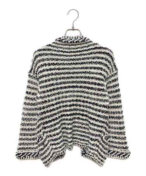 CHANEL（シャネル）CHANEL (シャネル) P58 マトラッセチェーン トリム ボーダー  ツイード カーディガン ホワイト×ブラック サイズ:36の古着・服飾アイテム