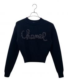 CHANEL（シャネル）の古着「P65ビーズ刺繍ロゴニット」｜ブラック
