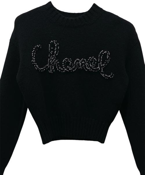 CHANEL（シャネル）CHANEL (シャネル) P65ビーズ刺繍ロゴニット ブラック サイズ:36の古着・服飾アイテム