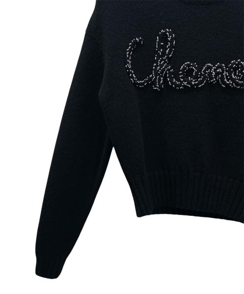 CHANEL（シャネル）CHANEL (シャネル) P65ビーズ刺繍ロゴニット ブラック サイズ:36の古着・服飾アイテム