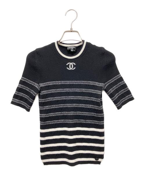 CHANEL（シャネル）CHANEL (シャネル) ココマークボーダー半袖ニット ブラック サイズ:34の古着・服飾アイテム
