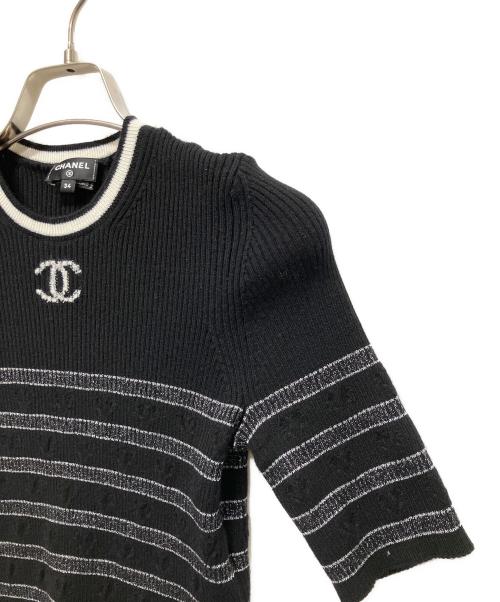 CHANEL（シャネル）CHANEL (シャネル) ココマークボーダー半袖ニット ブラック サイズ:34の古着・服飾アイテム