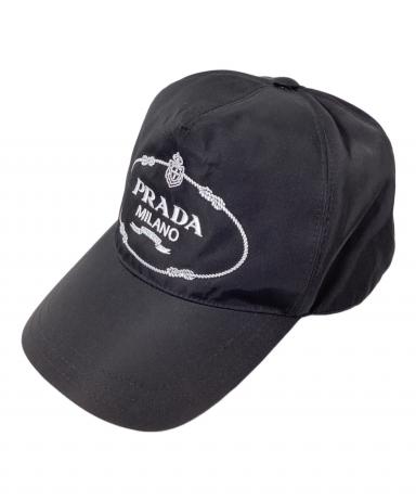 プラダ 三角プレート キャップ ブラック 中古・古着通販】PRADA (プラダ) ロゴキャップ ブラック サイズ:M