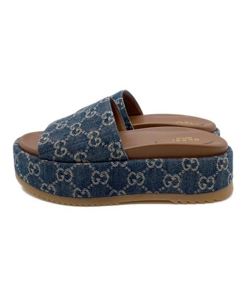 GUCCI（グッチ）GUCCI (グッチ) GGキャンバス デニムプラットフォーム スライドサンダル インディゴ サイズ:37の古着・服飾アイテム