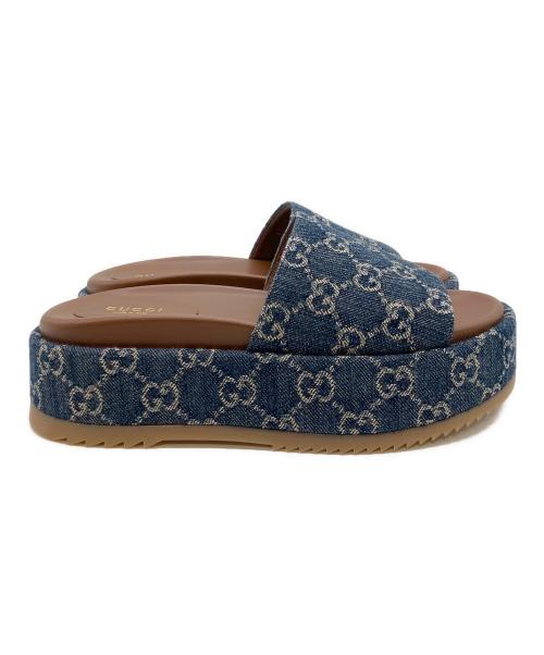 GUCCI（グッチ）GUCCI (グッチ) GGキャンバス デニムプラットフォーム スライドサンダル インディゴ サイズ:37の古着・服飾アイテム