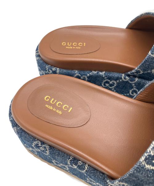 GUCCI（グッチ）GUCCI (グッチ) GGキャンバス デニムプラットフォーム スライドサンダル インディゴ サイズ:37の古着・服飾アイテム