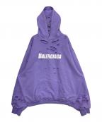BALENCIAGAバレンシアガ）の古着「Caps Destroyed Hoodie」｜パープル