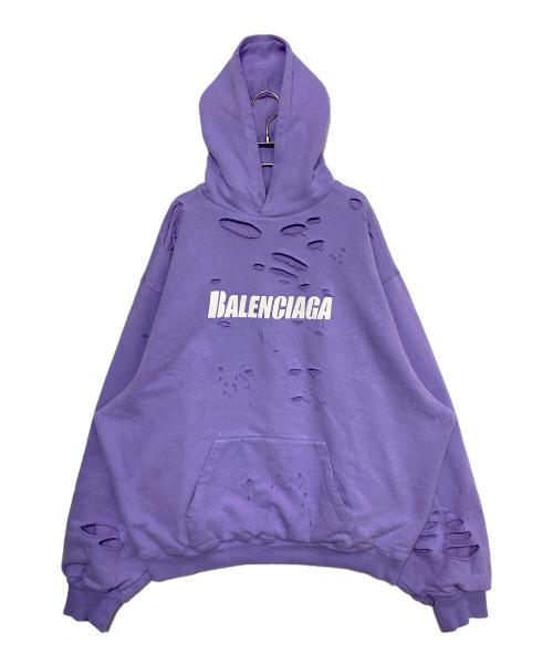 BALENCIAGA（バレンシアガ）BALENCIAGA (バレンシアガ) Caps Destroyed Hoodie パープル サイズ:Sの古着・服飾アイテム