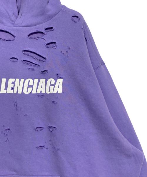 BALENCIAGA（バレンシアガ）BALENCIAGA (バレンシアガ) Caps Destroyed Hoodie パープル サイズ:Sの古着・服飾アイテム