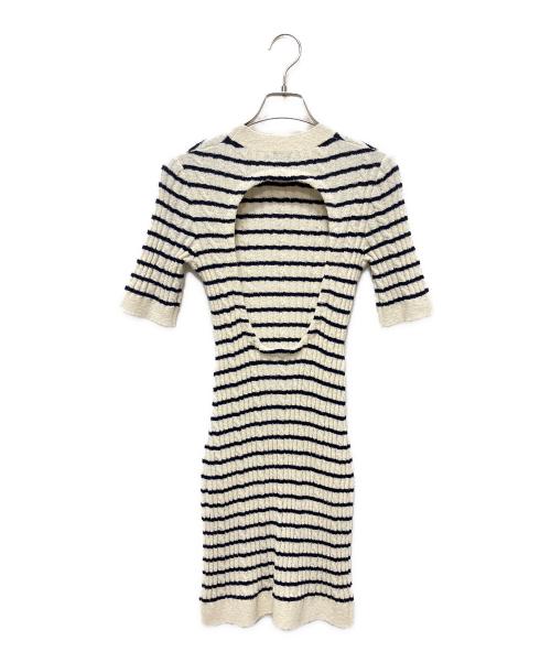 CHANEL（シャネル）CHANEL (シャネル) ココボタンボーダーニットワンピース ネイビー×ホワイト サイズ:34の古着・服飾アイテム