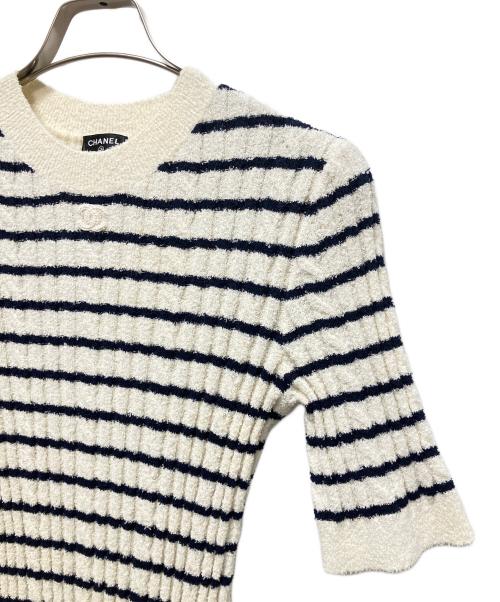 CHANEL（シャネル）CHANEL (シャネル) ココボタンボーダーニットワンピース ネイビー×ホワイト サイズ:34の古着・服飾アイテム
