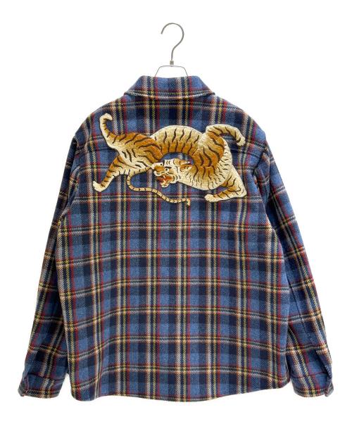 GUCCI（グッチ）GUCCI (グッチ) タイガーワッペンチェックブルゾン648799 Z8AMG  ネイビー サイズ:50の古着・服飾アイテム