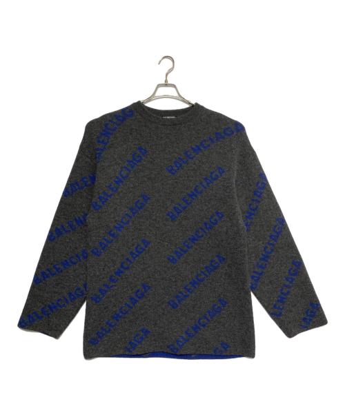 BALENCIAGA（バレンシアガ）BALENCIAGA (バレンシアガ) ALL OVER LOGO CREWNECK KNIT グレー×ブルー サイズ:XSの古着・服飾アイテム