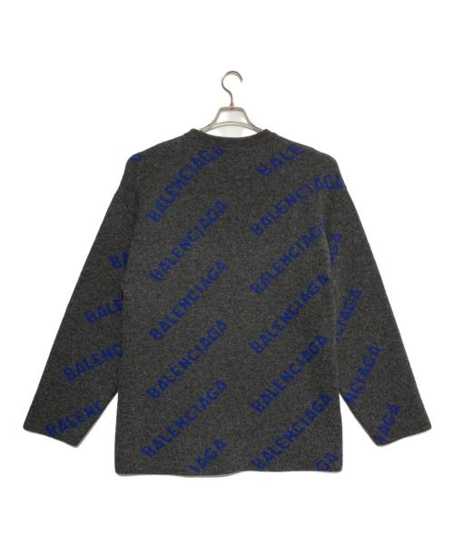 BALENCIAGA（バレンシアガ）BALENCIAGA (バレンシアガ) ALL OVER LOGO CREWNECK KNIT グレー×ブルー サイズ:XSの古着・服飾アイテム