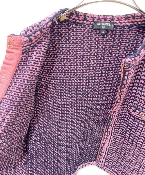 CHANEL（シャネル）CHANEL (シャネル) ココボタンツイードジャケット ネイビー×ピンク サイズ:34の古着・服飾アイテム