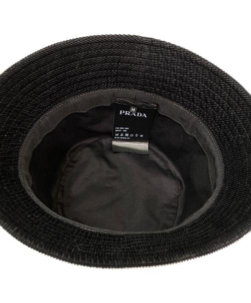 PRADA（プラダ）PRADA (プラダ) コーデュロイロゴプレートキャップ ブラック サイズ:Ⅿの古着・服飾アイテム
