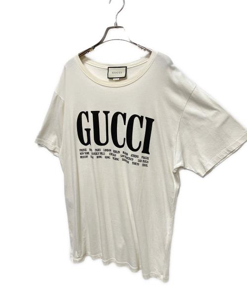 GUCCI（グッチ）GUCCI (グッチ) シティ ロゴプリントTシャツ ベージュ サイズ:XLの古着・服飾アイテム