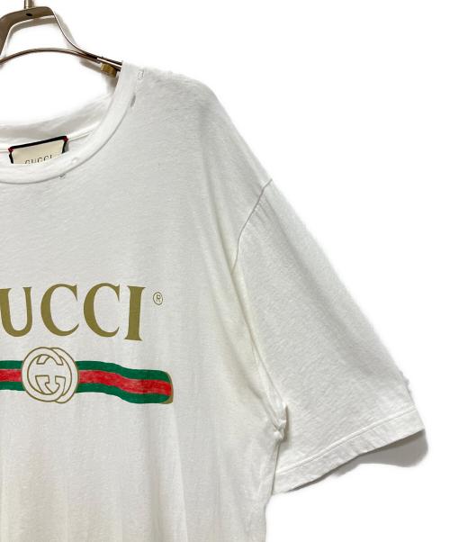 GUCCI（グッチ）GUCCI (グッチ) ダメージ加工ロゴTシャツ ホワイト サイズ:XSの古着・服飾アイテム