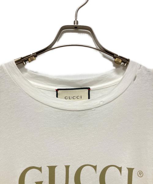 GUCCI（グッチ）GUCCI (グッチ) ダメージ加工ロゴTシャツ ホワイト サイズ:XSの古着・服飾アイテム