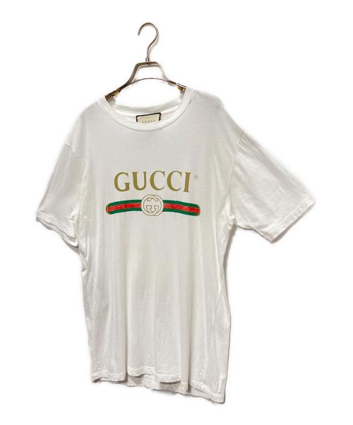GUCCI（グッチ）GUCCI (グッチ) ダメージ加工ロゴTシャツ ホワイト サイズ:XSの古着・服飾アイテム