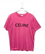 CELINEセリーヌ）の古着「ロゴプリントコットンTシャツ」｜ショッキングピンク