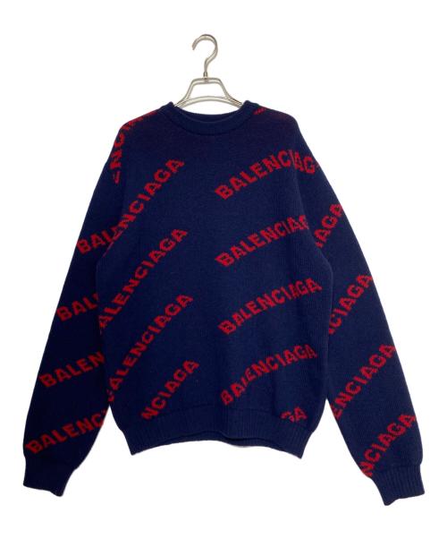 BALENCIAGA（バレンシアガ）BALENCIAGA (バレンシアガ) オールオーバーロゴニット ネイビー サイズ:Ｍの古着・服飾アイテム