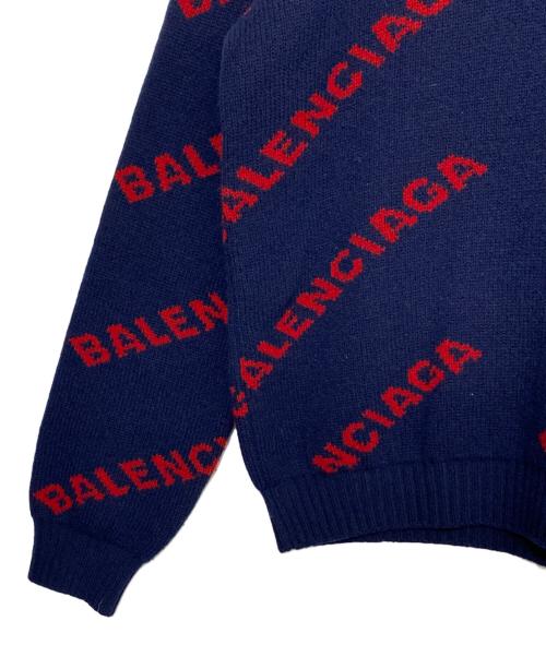 BALENCIAGA（バレンシアガ）BALENCIAGA (バレンシアガ) オールオーバーロゴニット ネイビー サイズ:Ｍの古着・服飾アイテム