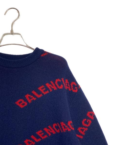 BALENCIAGA（バレンシアガ）BALENCIAGA (バレンシアガ) オールオーバーロゴニット ネイビー サイズ:Ｍの古着・服飾アイテム