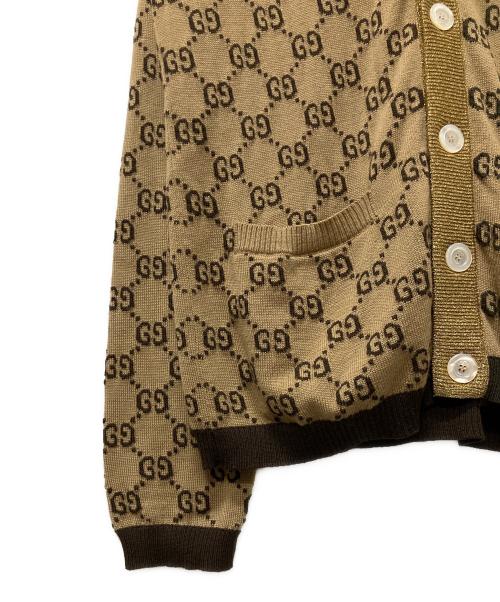 GUCCI（グッチ）GUCCI (グッチ) GGラメニットカーディガン ブラウン×ゴールド サイズ:Sの古着・服飾アイテム