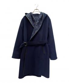 LOUIS VUITTONルイ ヴィトン）の古着「Reversible Long Hooded Wrap Coat/リバーシブル ロング フーデッド ラップコート」｜ネイビー