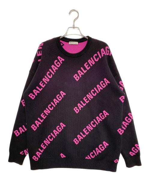 BALENCIAGA（バレンシアガ）BALENCIAGA (バレンシアガ) オールオーバーロゴニット ブラック×ピンク サイズ:Sの古着・服飾アイテム