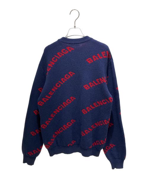 BALENCIAGA（バレンシアガ）BALENCIAGA (バレンシアガ) オールオーバーロゴニット ネイビー×レッド サイズ:Sの古着・服飾アイテム
