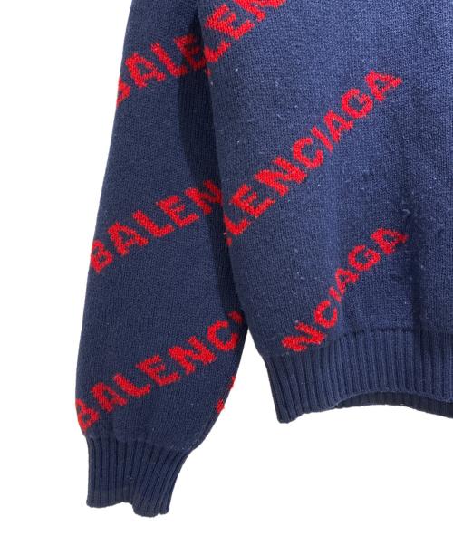 BALENCIAGA（バレンシアガ）BALENCIAGA (バレンシアガ) オールオーバーロゴニット ネイビー×レッド サイズ:Sの古着・服飾アイテム