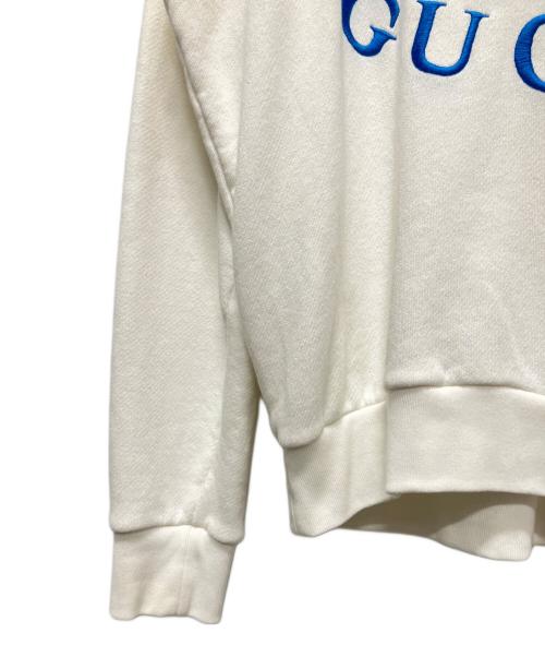 GUCCI（グッチ）GUCCI (グッチ) adidas (アディダス) ×GUCCI アディダス トレフォイル エンブロイダリー プルオーバーフーディ ホワイト×ブルー サイズ:XXSの古着・服飾アイテム