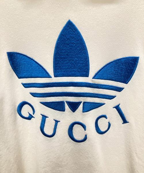 GUCCI（グッチ）GUCCI (グッチ) adidas (アディダス) ×GUCCI アディダス トレフォイル エンブロイダリー プルオーバーフーディ ホワイト×ブルー サイズ:XXSの古着・服飾アイテム