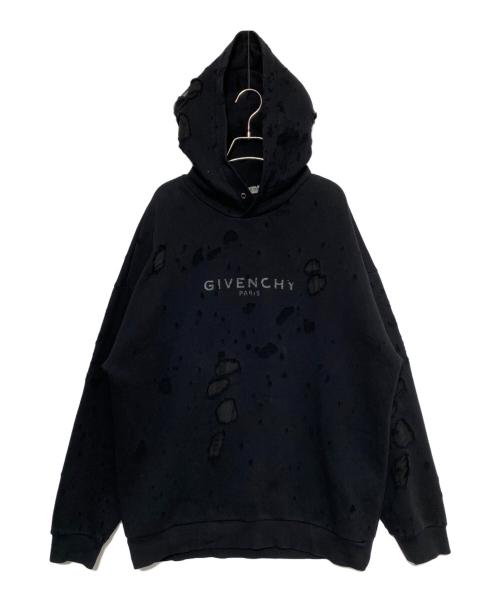 GIVENCHY（ジバンシィ）GIVENCHY (ジバンシィ) デストロイ加工ロゴパーカー ブラック サイズ:XXLの古着・服飾アイテム
